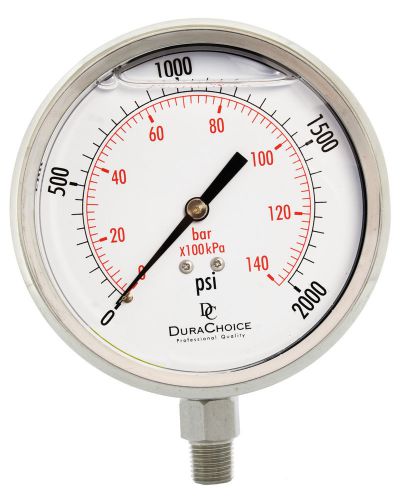 4&#034; All Stainless Steel Oil Filled Pressure Gauge - 1/4&#034; NPT Lower Mount 2000PSI