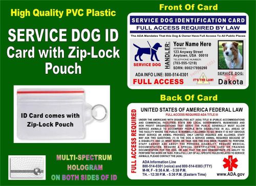 Service dog id card / badge (holographic) with zip-lock pouch ada - working dog for sale