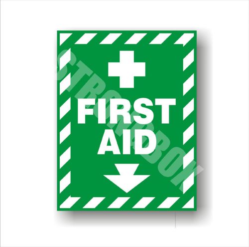 Industrial safety decal sticker first aid kit inside directional label for sale