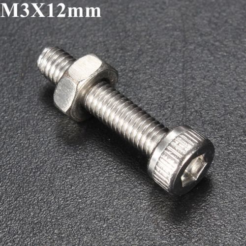 New 10pcs M3X12mm Stainless Steel Hex Socket Head Screw Bolt And Nut Set