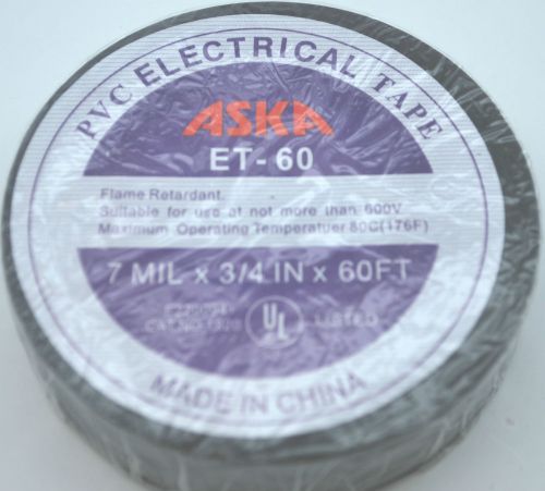 ROLL PVC ASKA ET-60 INSULATING TAPE 3/4&#034; X60&#039; BLACK ELECTRICAL TAPE ALL PURPOSE