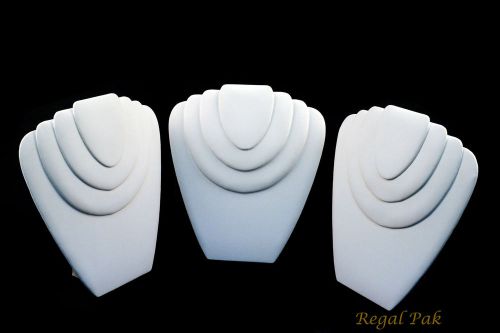 3 Piece White Leatherette 3-Tier Padded Necklace Display With Easel