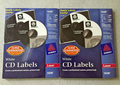 2 Boxes Lot Avery CD Labels 5698 Laser White 100 Disc 200 Spine New Sealed DVD