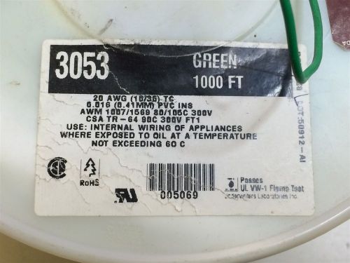 Alpha wire 3053 hook-up wire 20awg 10/30 pvc green 750 feet for sale