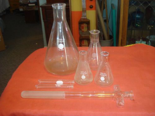 Lot of 6 pyrex assorted glass flasks beekers 1500-125 ml usa used for sale