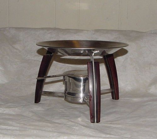 VINTAGE MID CENTURY MODERN RETRO WOODEN LEG CHAFING DISH HOLDER BASE