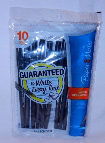 Paper Mate Black Ballpoint Pens 10pk Medium New Sealed Pack 10 Pens Total