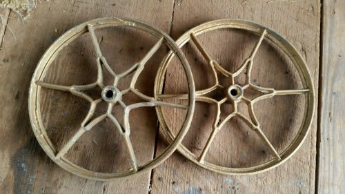 PAIR ANTIQUE ORNATE 11&#034; CAST IRON WHEELS HIT MISS ENGINE MAYTAG