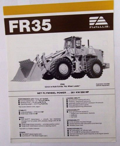 Fiat-Allis FR35 Wheel Loader sales and spec brochure