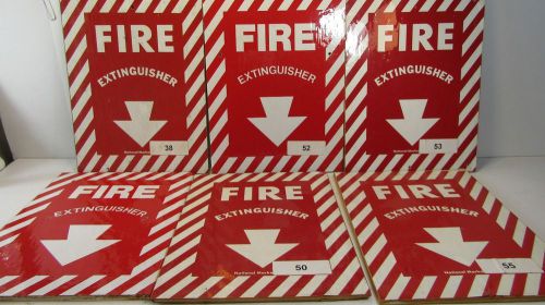 LOT OF 9 &#034;FIRE EXTINGUISHER PICTURE ARROW&#034; SIGN 9&#034; X 12&#034; ON WOODEN BACKGROUND
