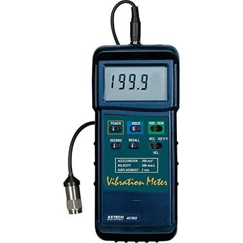 Extech 407860 Heavy Duty Vibration Meter measures Velocity, Acceleration and