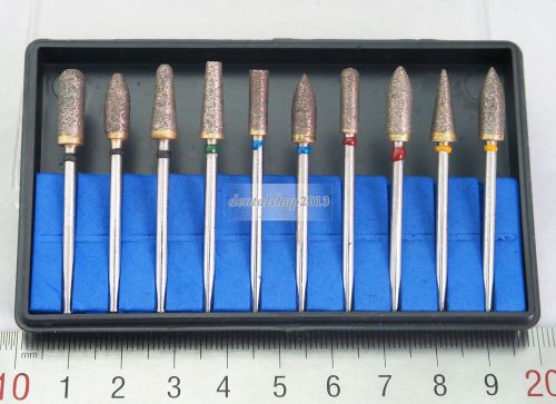 10pcs Dental Lab Sintered Diamond Polisher Drill HP Shank Rotary Burs Kit 2.35mm