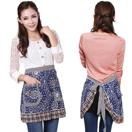 Waist Apron w/ 2 Pockets - Retro / Bistro For Waitress or Homemaker Blue- Very N