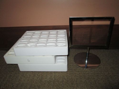 Lot of 3 Jewelry Display Boxes  AND Tabletop Metal Sign Holder 5&#034;x7&#034;