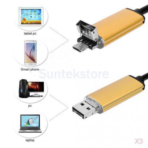 3x Waterproof 8MM Camera Borescope Tube for Android Endoscope USB Port Gold