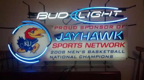 Ku jayhawks bud light neon sign, large, kansas university, bar man cave tavern for sale