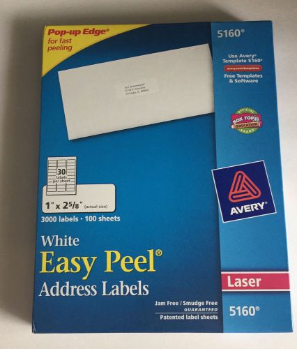 Avery 5160 Easy Peel Address Labels 3000 White Labels Laser NIP New