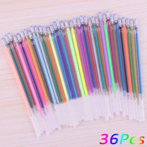 36 colors/set flash ballpoint gel pen highlighters refill full shinning painting
