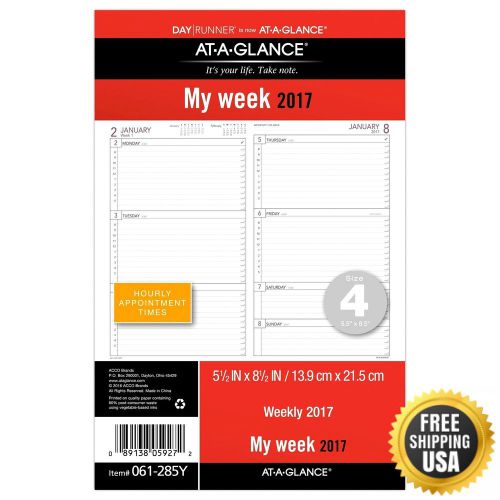 Day Runner Weekly Compact Desk Calendar Planner Refill 2017 5-1/2 x 8-1/2&#034; Size