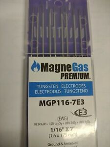 Magnegas Premium E3 (EWG) 1/16&#034; X 7&#034; Tungsten Electrodes Pack Of 10 Sticks