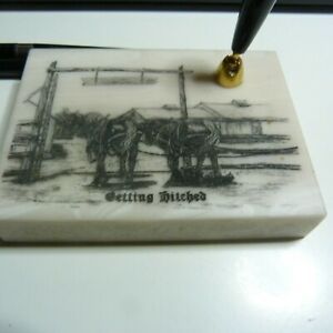 Draft Horses Etched Montana Marble Desk Pen Holder Set