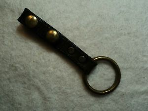 Vtg Police Service Belt Loop Black Leather 2 Snap Key Holder w BRASS Ring USA