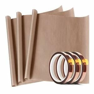 3 Pack PTFE Teflon Sheet 12 x 16&#034; and 3 Rolls 10mm X 33m Heat Resistant