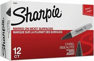 Sharpie Permanent Marker, Chisel Tip, Black (38201) 12 per pack