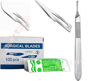 (100 EA ) Scalpel Blades #10+11 with #3 Metal Handle Suitable for Dermaplaning