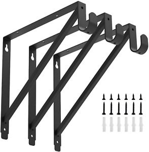 Black Heavy Duty Closet Rod Shelf Brackets Clothes Hanger Pole Support Home NEW