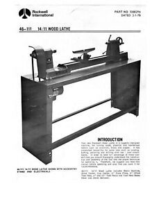 1976 Rockwell 46-111 14-11 Wood Lathe Instruction Maintenance &amp; Parts Manual CD