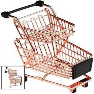 Mini Metal Shopping Cart Supermarket Handcart Trolley Tabl ROSE GOLD Double Deck