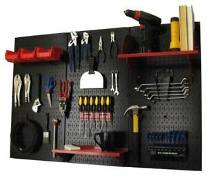 4 ft. Metal Pegboard Standard Tool Storage Kit with Red Accessories