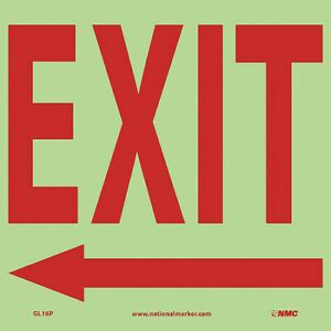 NMC GL16P Exit (With Left Arrow), 10X10, Ps Glow