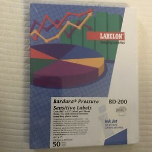 Labelon barbura pressure sensitive labels 8.5x11 50 Sheets Ink Jet bd-200 NIB
