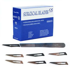 Surgical Scalpel Handle Stainless Steel + 100pcs Scalpel Sterilized Blades 11#