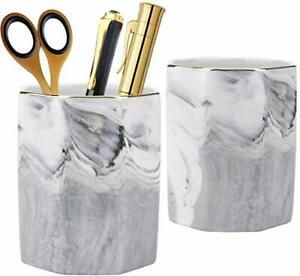 Nicunom 2 Pack Ceramic Pen Holder Stand Marble Pattern Pencil Cup Desk Organi...