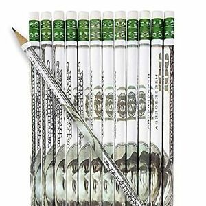 ArtCreativity $100 Bill Pencils, Set of 24, Cool Writing Pencils with Erasers, B