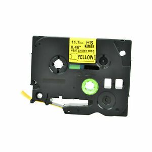 1PK Black on Yellow Fits Brother HSe-631 HSe631 11.7mm Heat Shrink Tube