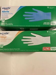 Equate Vinyl Exam Gloves Powder-Free L/XL &amp; One-Size Nitrile Exam Gloves—100 Ea