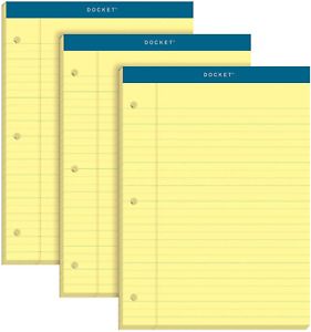 TOPS Docket Writing Pads, 8-1/2&#034; x 11-3/4&#034;, Legal Rule, Canary Paper, 3-Hole 100