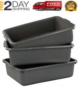 Commercial Bus Tubs Box Tote Dish Tray Storage Restaurant Food Dish Gray 3-Pack