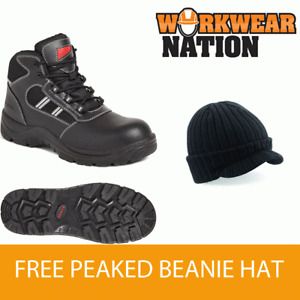 Airside SS704CM Non metallic Black Leather Work Hiker Safety Boot FREE PEAK HAT