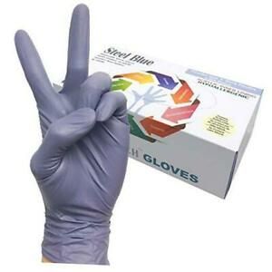 , Heavy Duty, Steel Blue, Nitrile Gloves, 9.5&#034; Length, Powder Free, 6 Mil Large