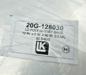 Clear Gusseted Poly Bags Size 12 X 8 X 30 X 2.0 mil (Package of 50)