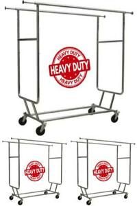 Rolling Double Rail Portable Closet Wheeled Heavy Duty Metal Clothes Hanger 64In