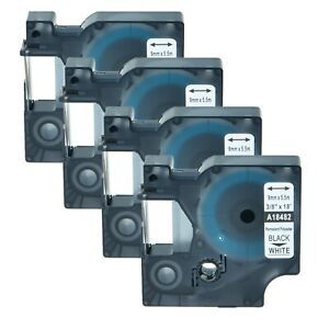 4PK 18482 IND Polyester Label Tape for Dymo Rhino 5000 Black on White 3/8&#034;