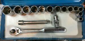 VINTAGE 16 PIECE CRAFTSMAN 1/2&#034; DRIVE SAE SOCKETS w/ RATCHET, EXT. &amp; UNIVERSAL