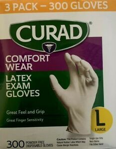 CURAD Comfort Wear LATEX  Exam Gloves Large 300 Count