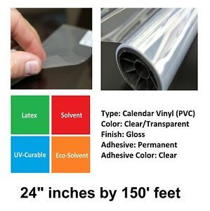 3mil Clear Gloss Self-Adhesive Clear Permanent Vinyl Film Roll 24&#034; x 150&#039;